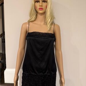 Theory Sleek Black Silk with  Lace Cami Top